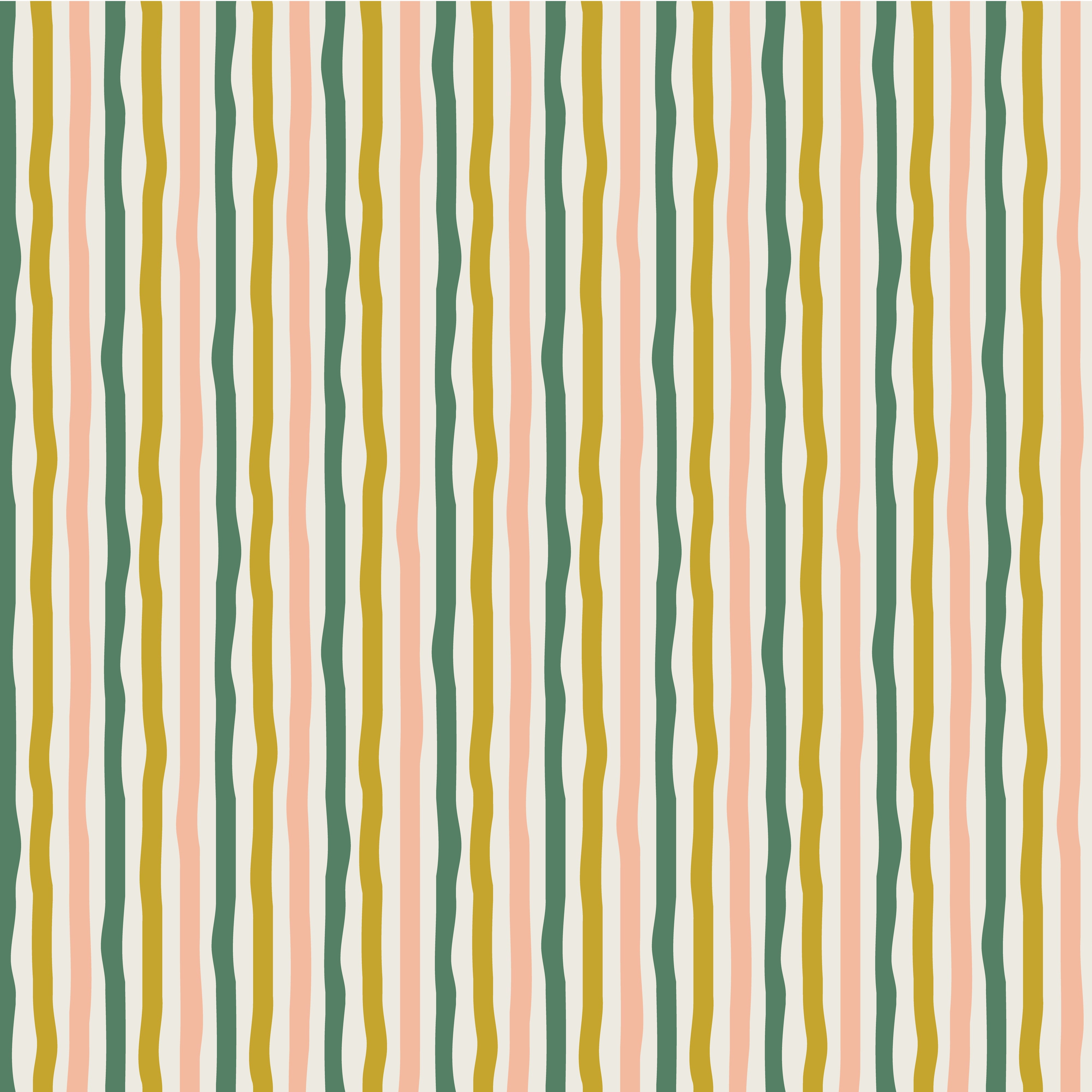 A roll of wallpaper with a striped pattern in chartreuse, green, and pink colors.