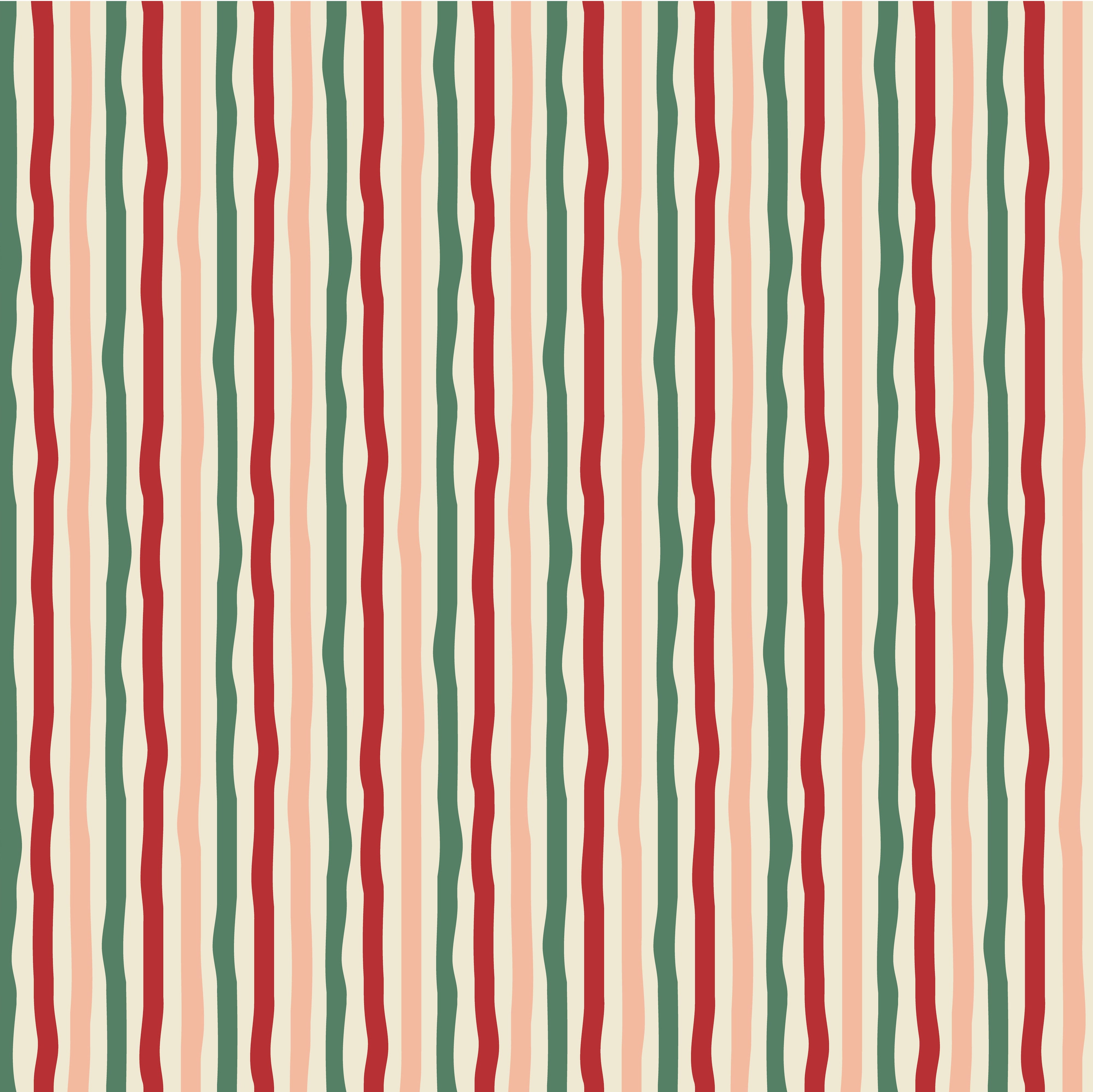 A roll of striped wallpaper with red and green vertical stripes.