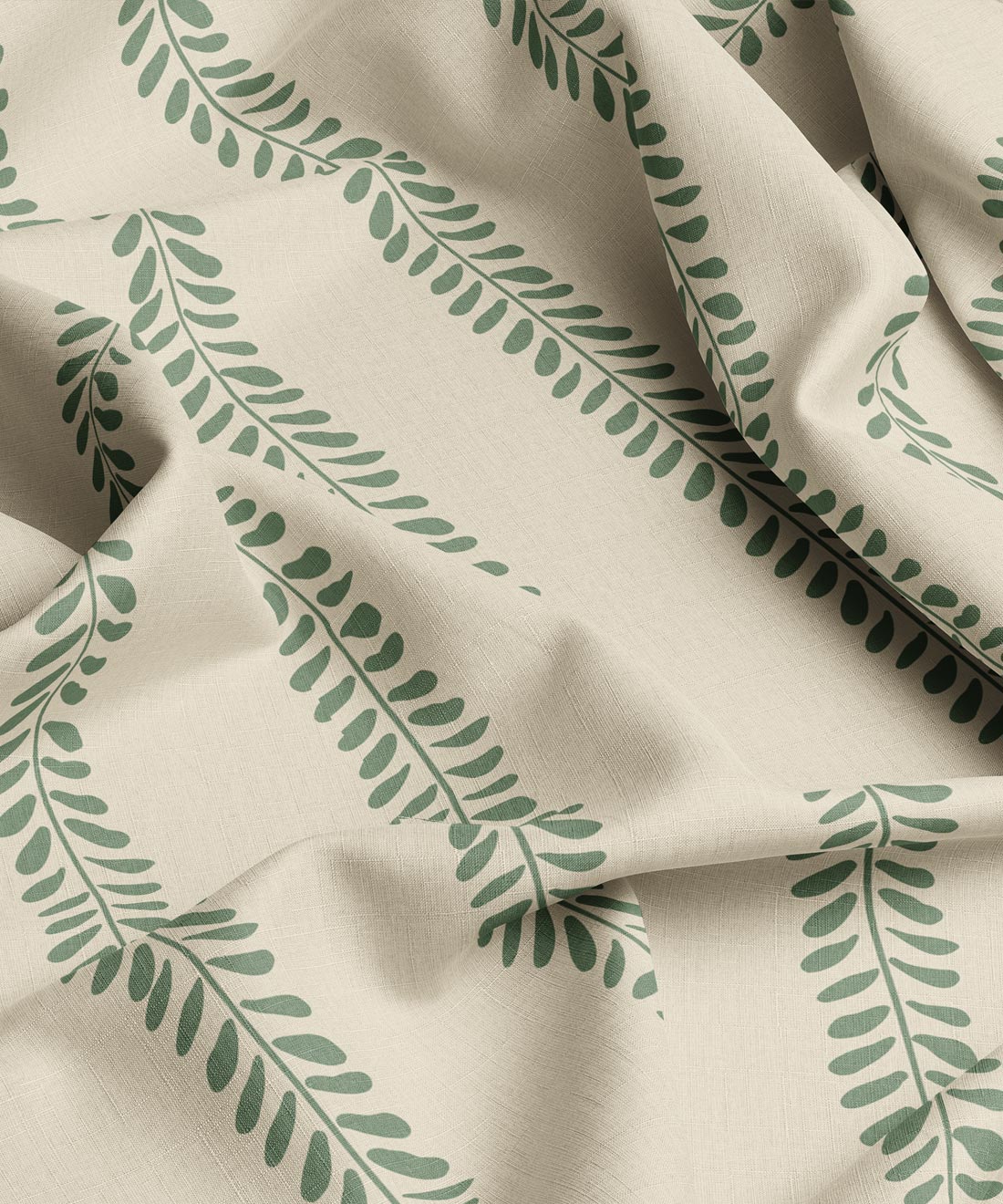 Ivory and green leaf patterned fabric by Gray Benko Home