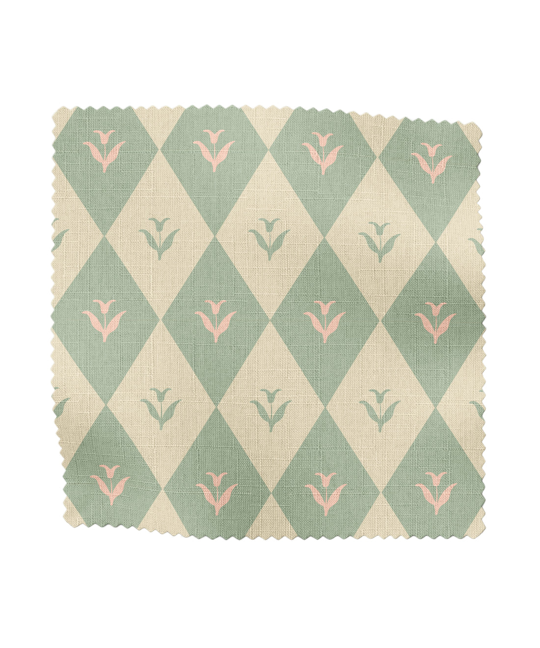 Diamond floral patterned fabric in sage and ivory