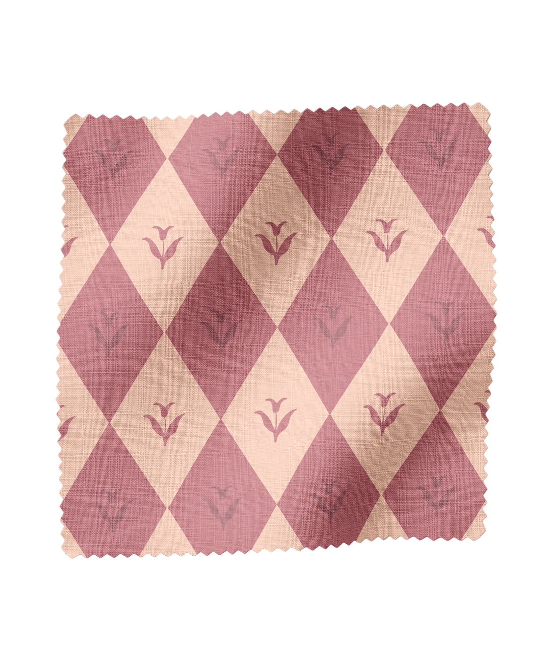 Diamond patterned fabric with flowers in light and dark pink