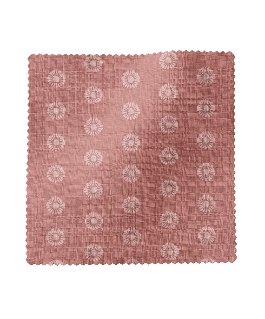 Fabric swatch with a floral pattern on a pink background
