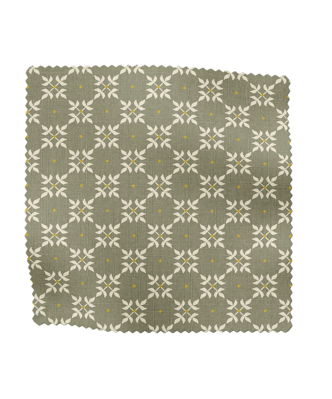 Geometric patterned fabric in green and yellow by Gray Benko Home