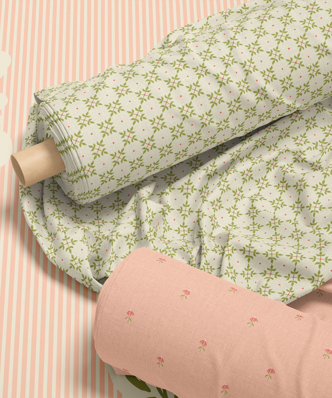 Geometric patterned fabric in green and ivory for little boy room by Gray Benko Home