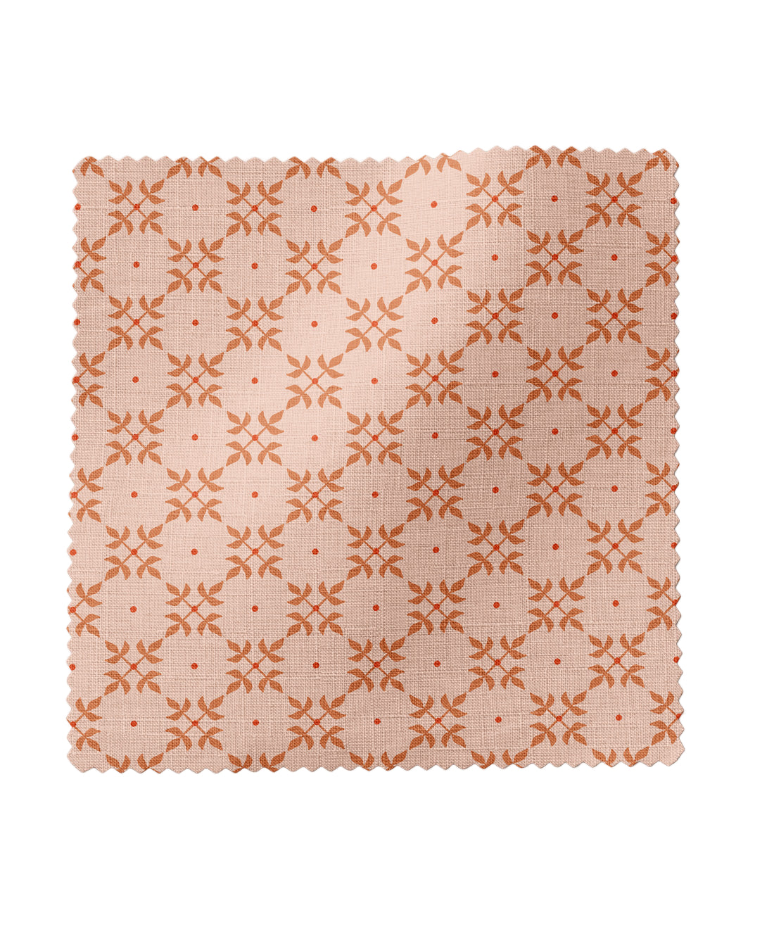Geometric patterned fabric in peach and orange by Gray Benko Home