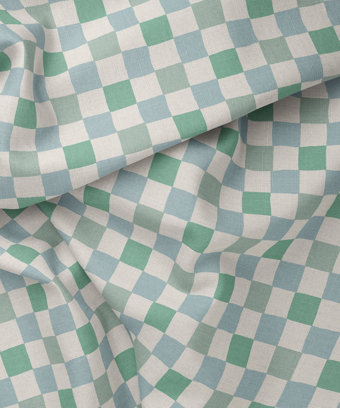 Checkered fabric with green and blue pattern by Gray Benko Home