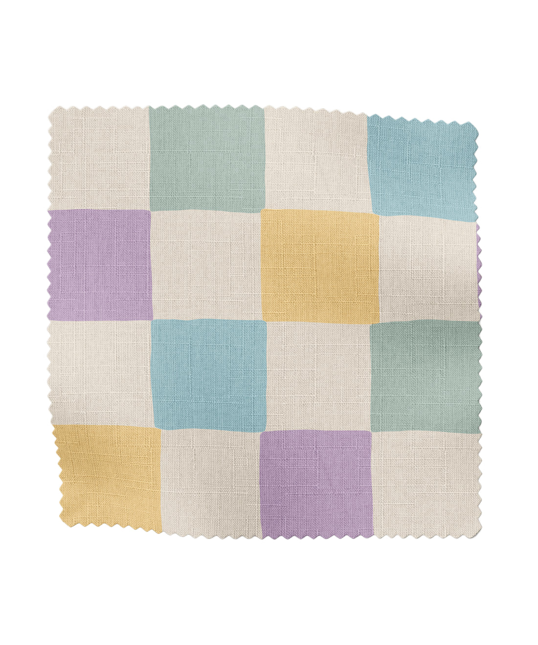 Checkered fabric swatch with pastel colors on a white background by Gray Benko Home