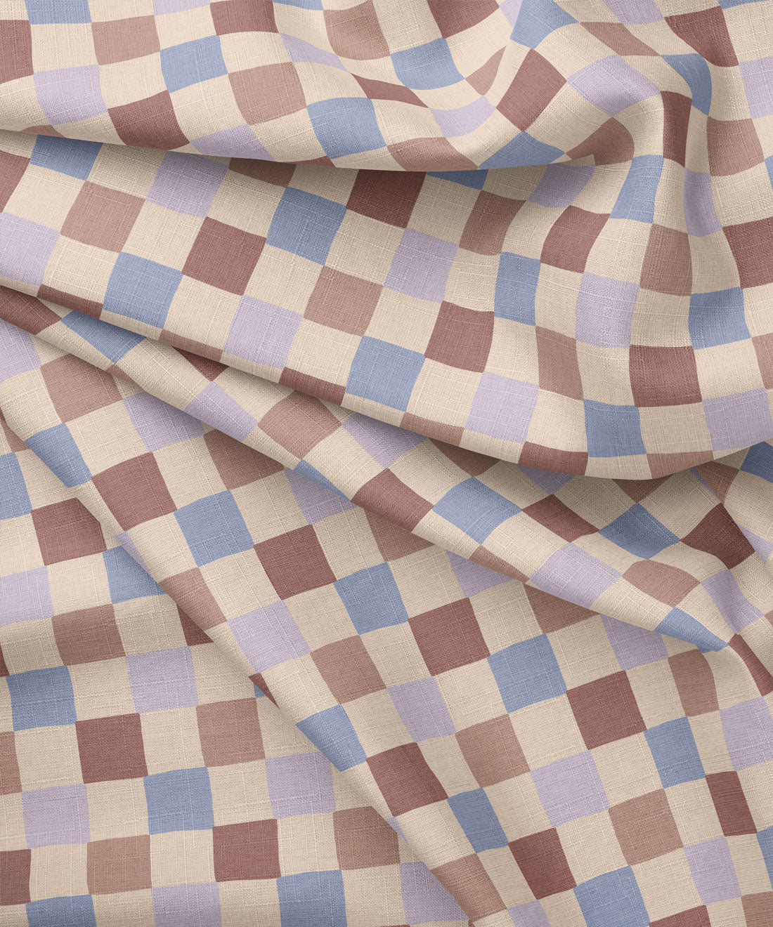 Checkered fabric with brown, blue, and purple pattern