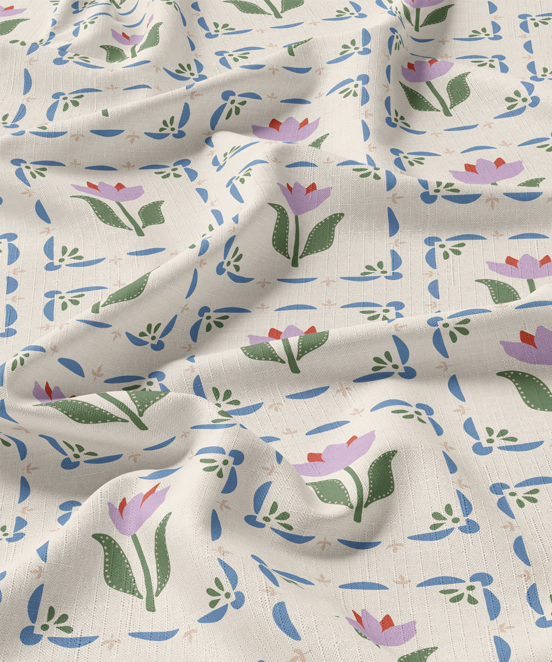 Floral patterned fabric with green and lavender