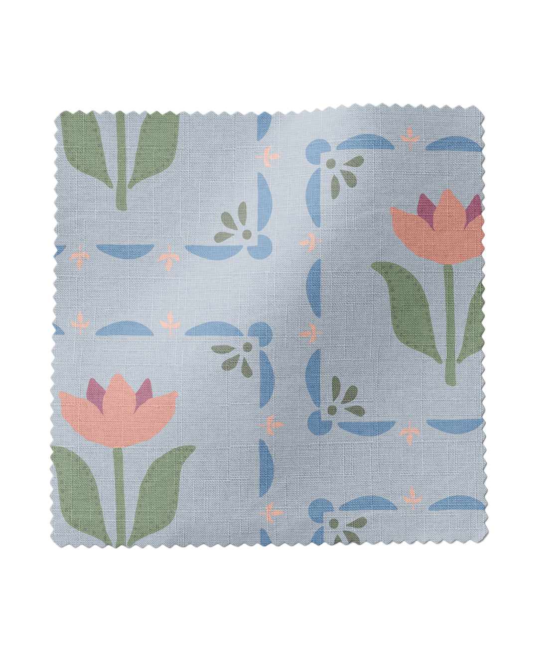 Floral patterned fabric in periwinkle and pink