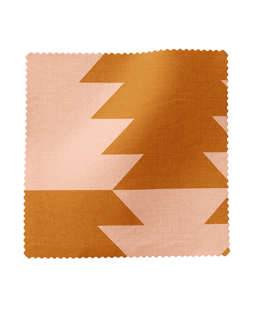Geometric patterned fabric in auburn and peach