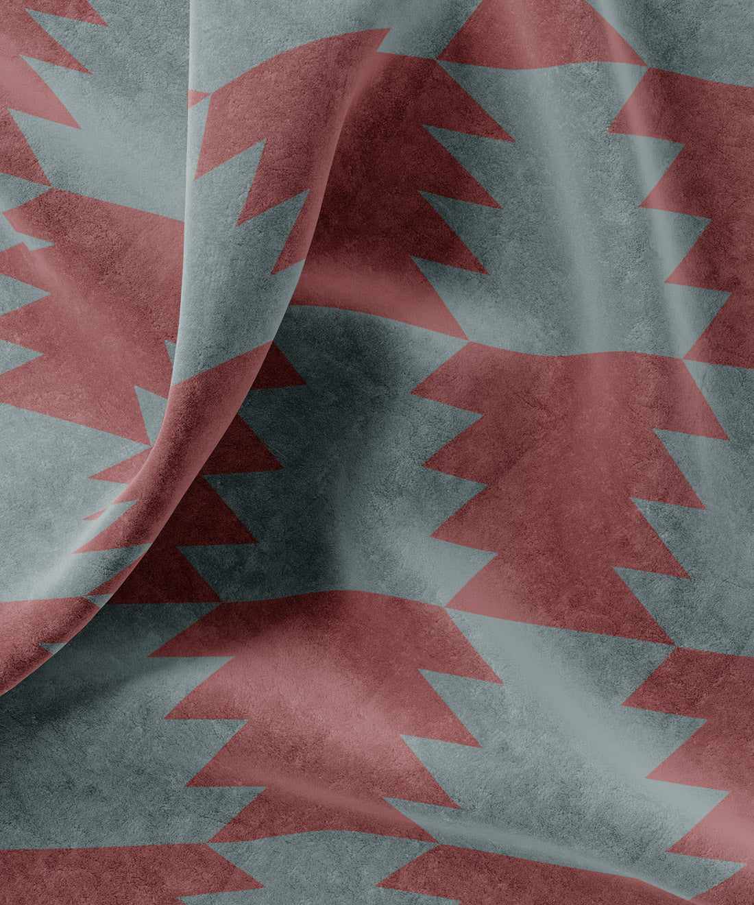 Fabric with burgundy and blue geometric pattern