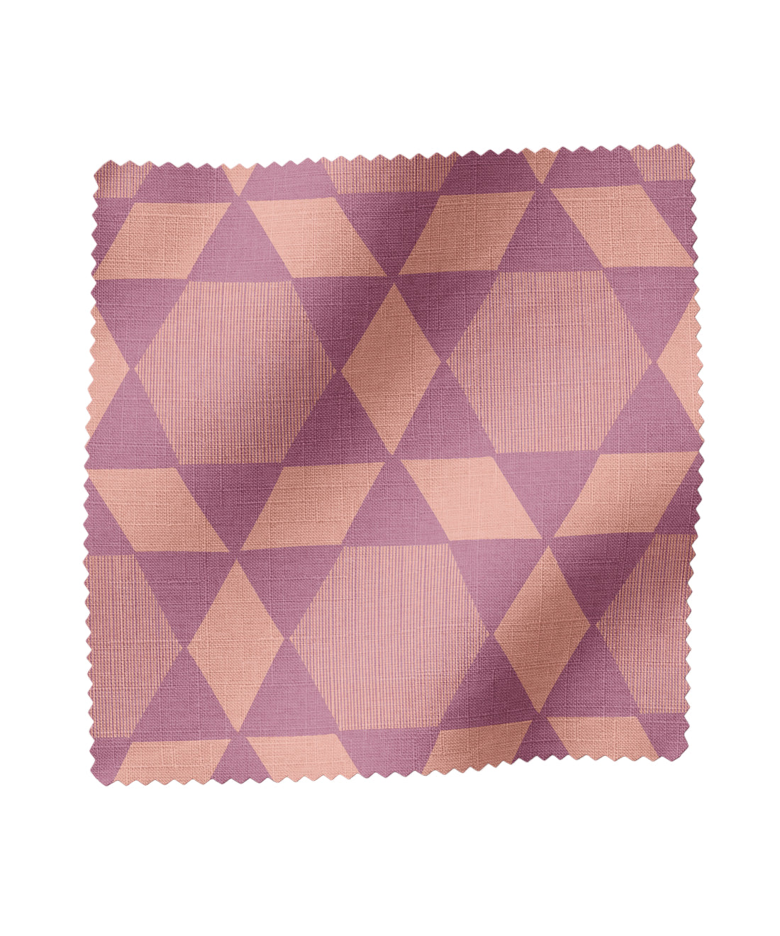 Fabric swatch with magenta geometric pattern on a white background
