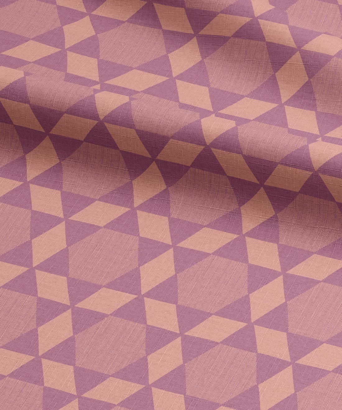 Fabric with a geometric pattern of triangles in magenta