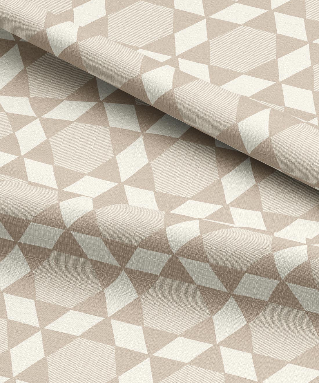 Fabric with a geometric triangle pattern in beige and white