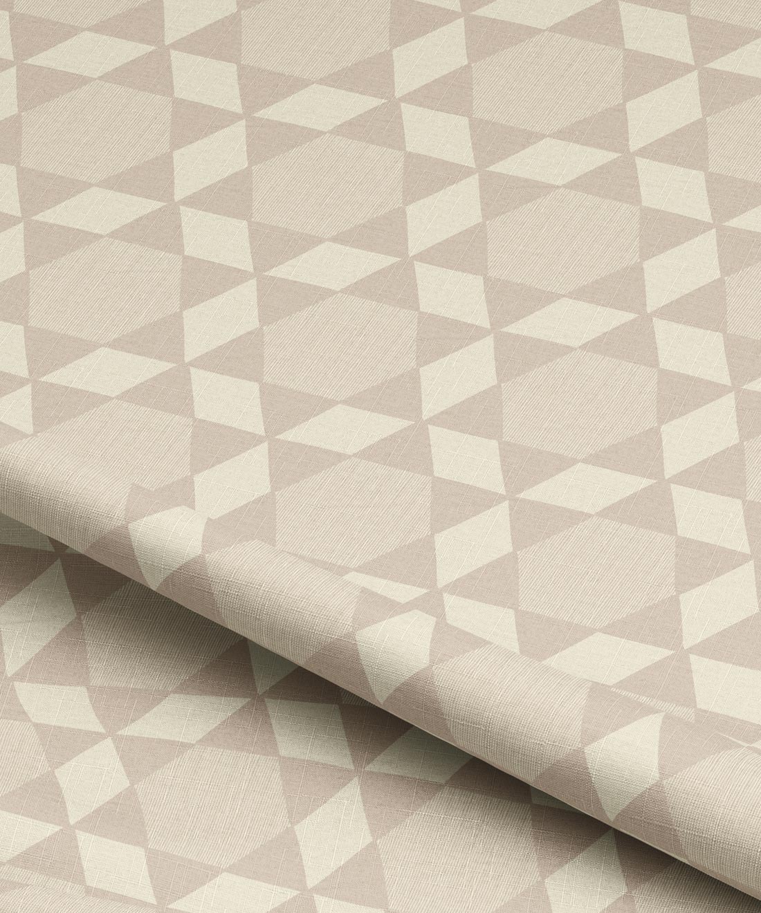 Fabric with a geometric triangle pattern in ivory and taupe