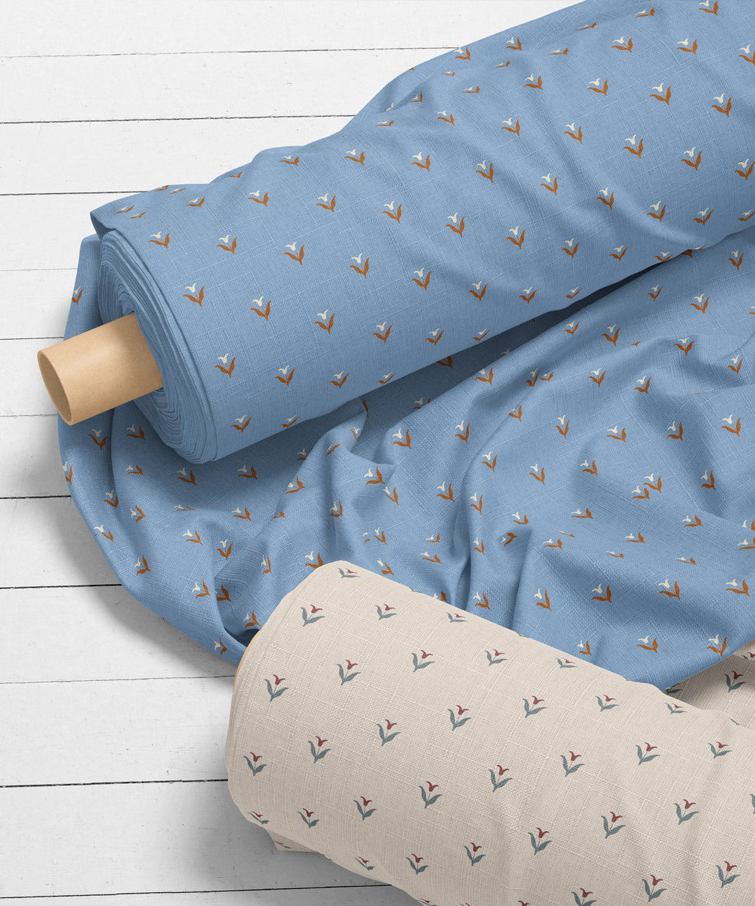 Cottagecore fabric in blue and brown