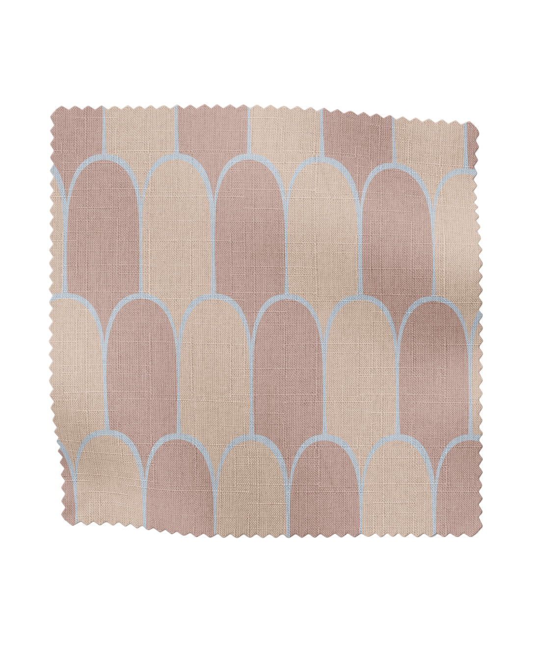 Textile swatch with a pattern of arches in taupe and blue