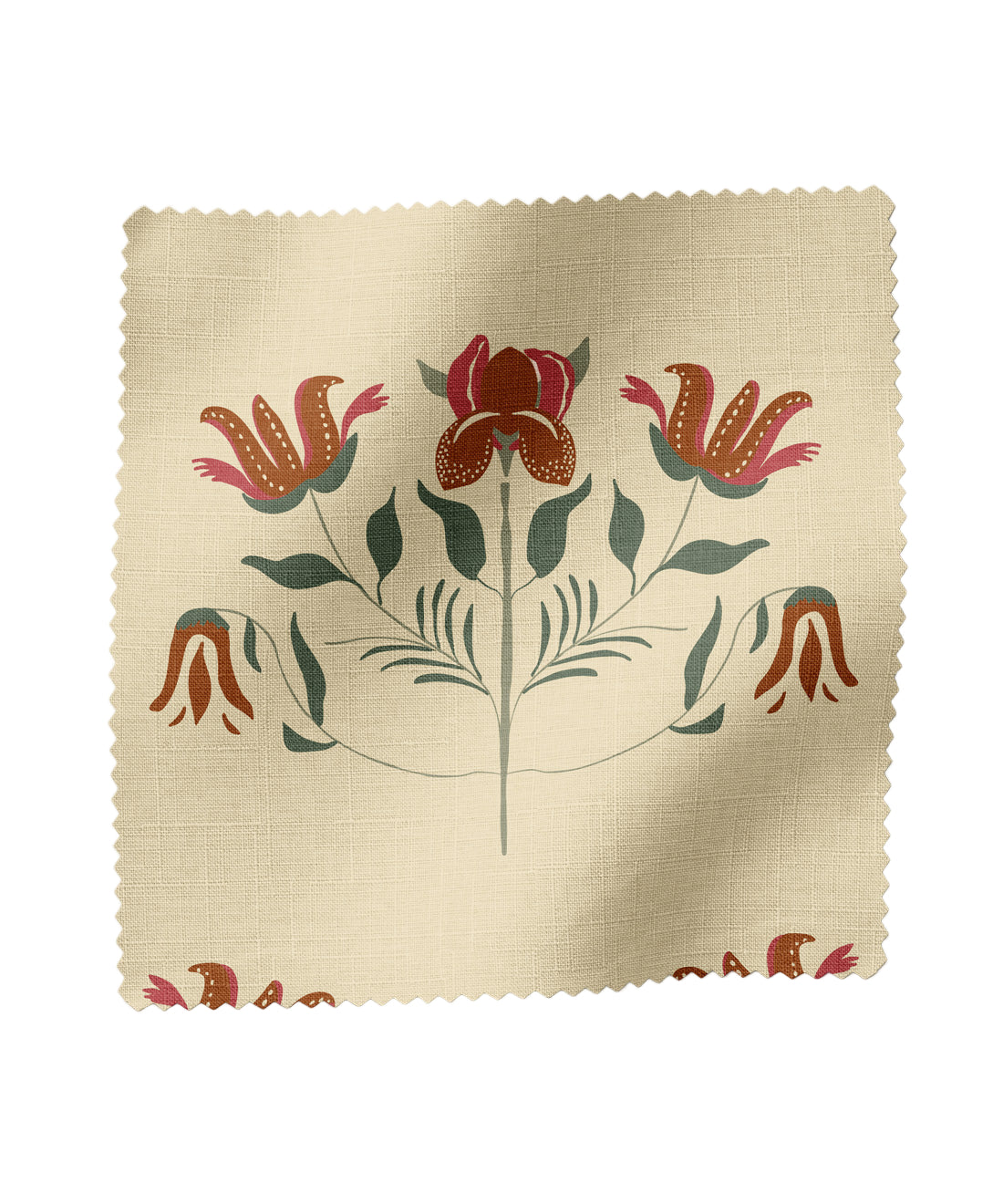 Floral patterned fabric in burnt orange and magenta by Gray Benko Home