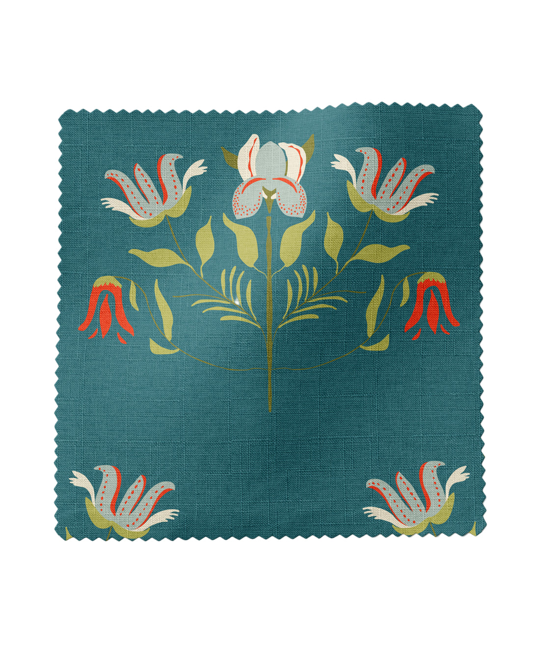 Fabric with floral pattern on a teal background by Gray Benko Home