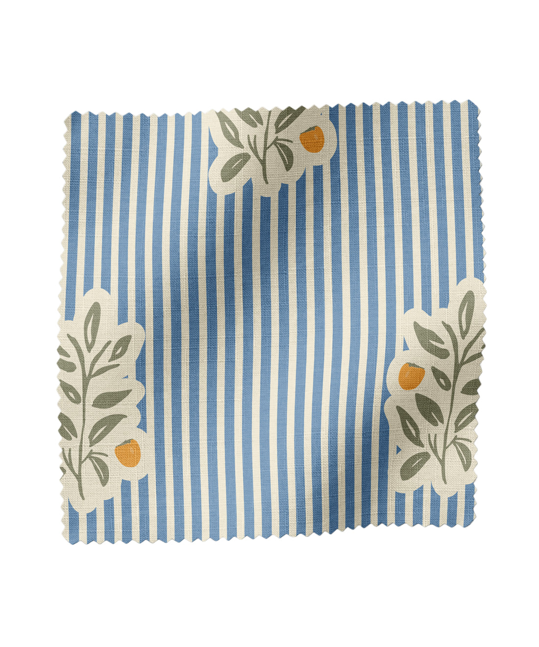 Blue striped fabric with floral pattern