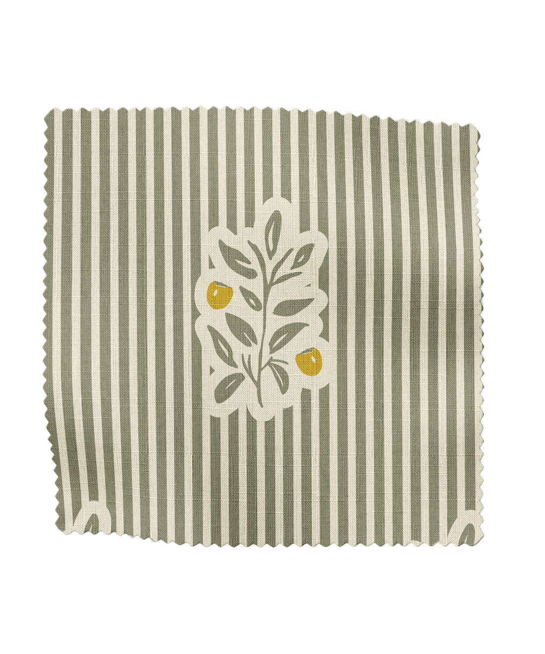 Green striped fabric with leaf pattern