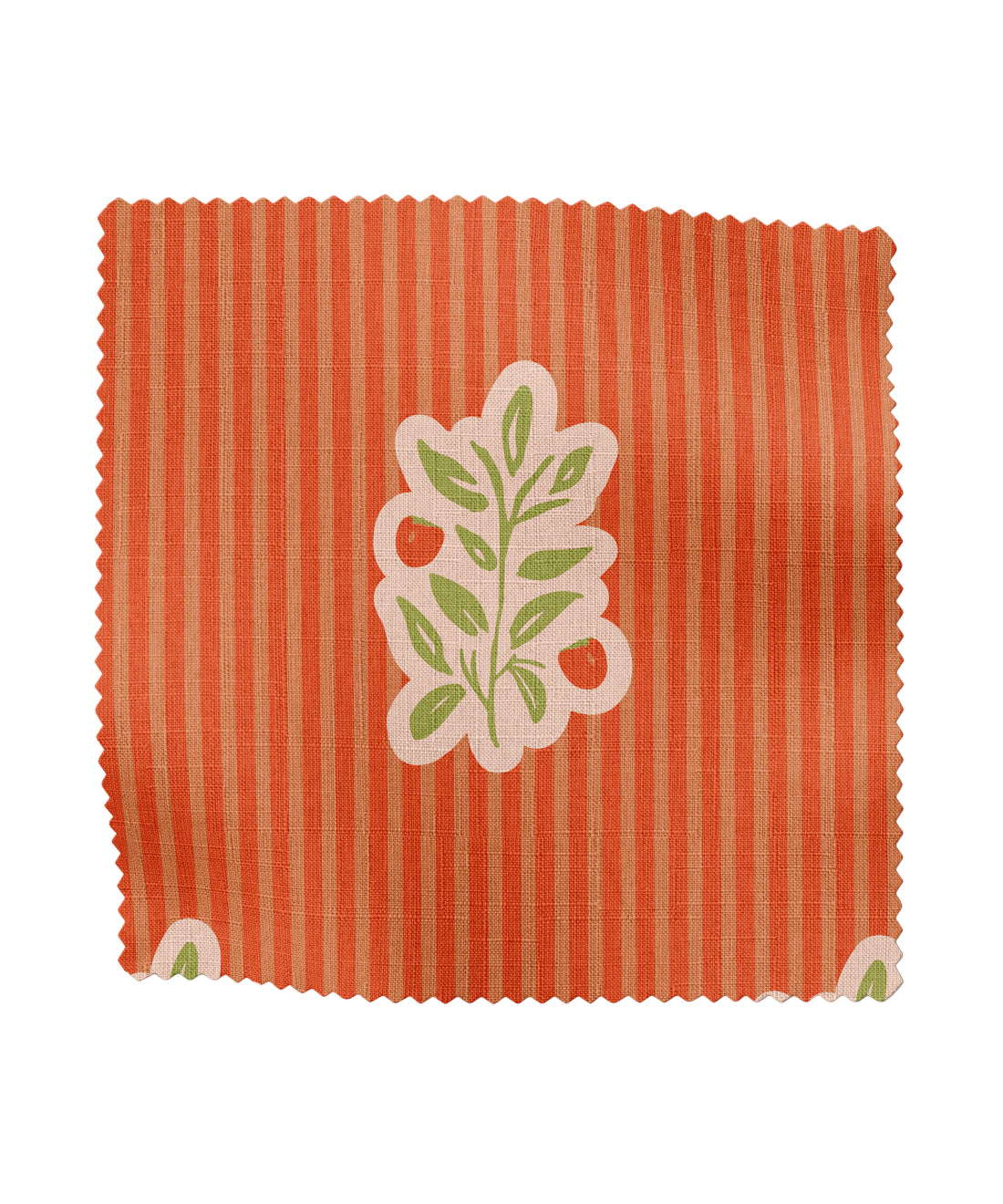 Orange striped fabric with floral pattern