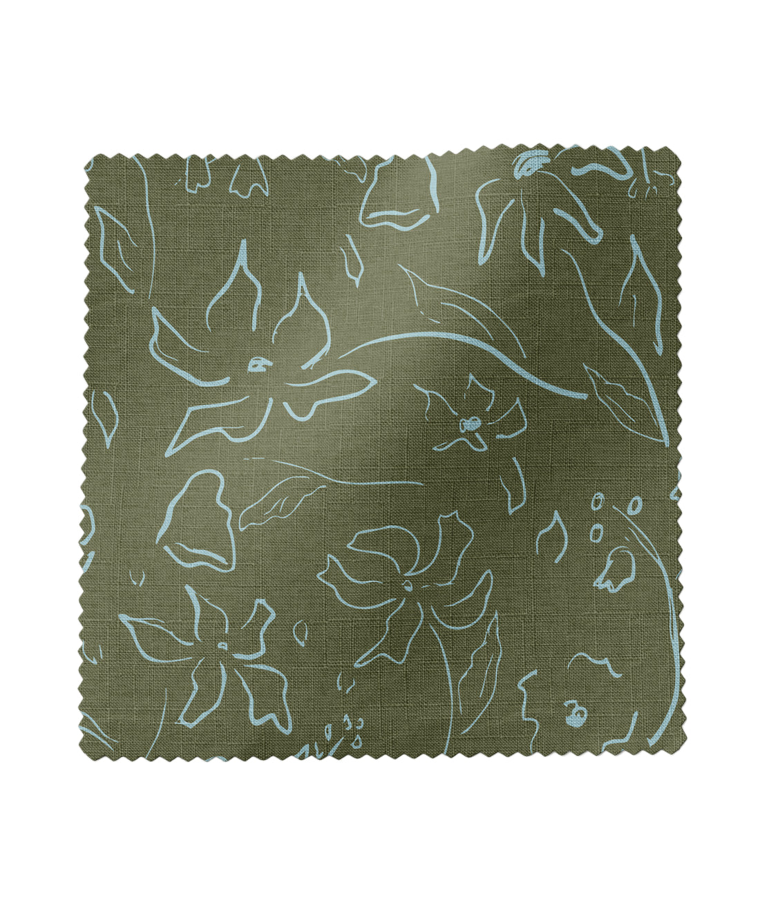 Floral patterned fabric in green and blue by Gray Benko Home