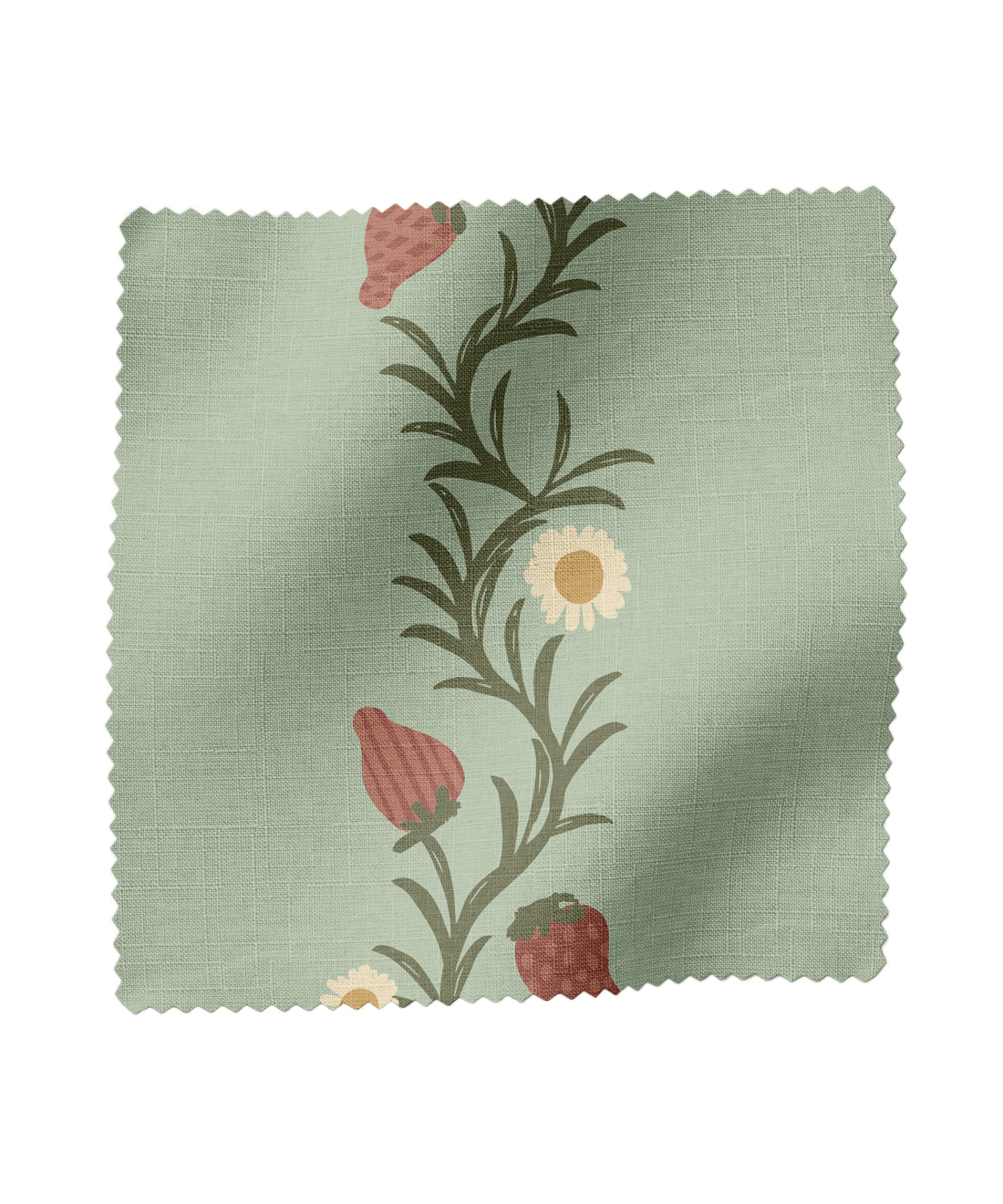 Strawberry patterned fabric in green and red