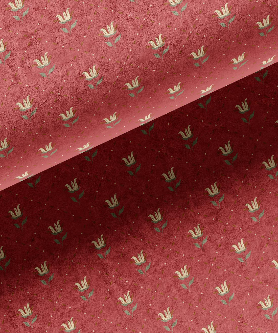 Dainty Floral patterned fabric with red and cream by Gray Benko Home