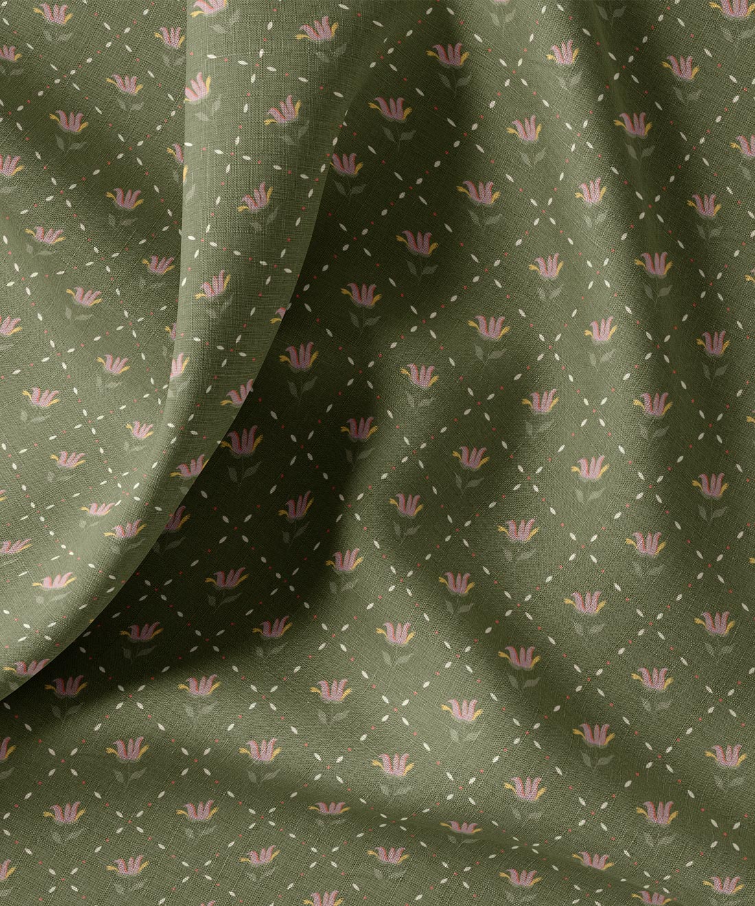 Dainty floral fabric in green by Gray Benko Home