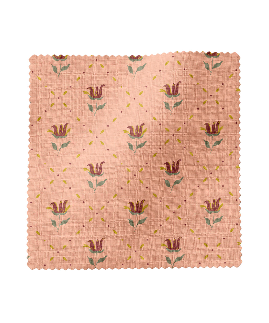 Fabric with floral pattern on a peach background by Gray Benko Home