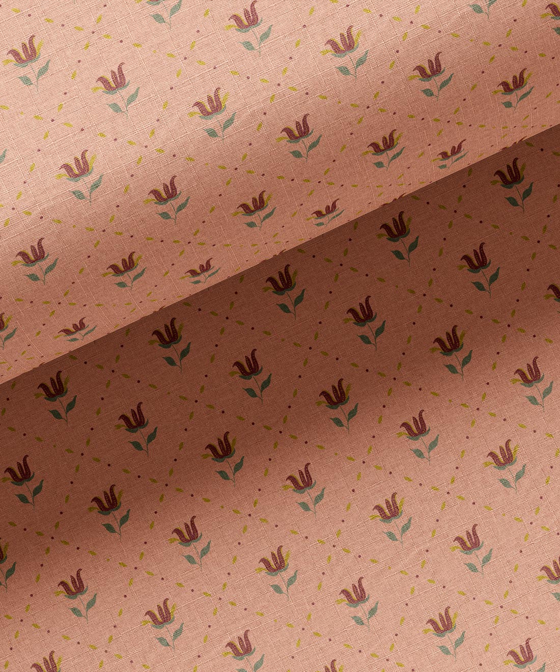 Fabric with floral pattern on a peach background by Gray Benko Home