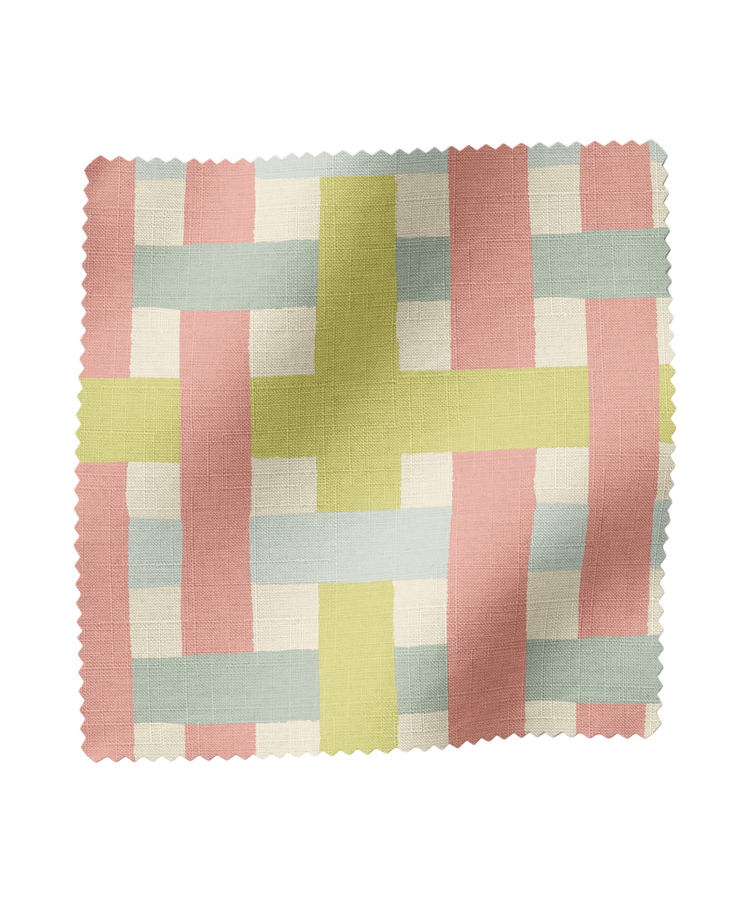 Woven patterned fabric in chartreuse, blue and pink by Gray Benko Home