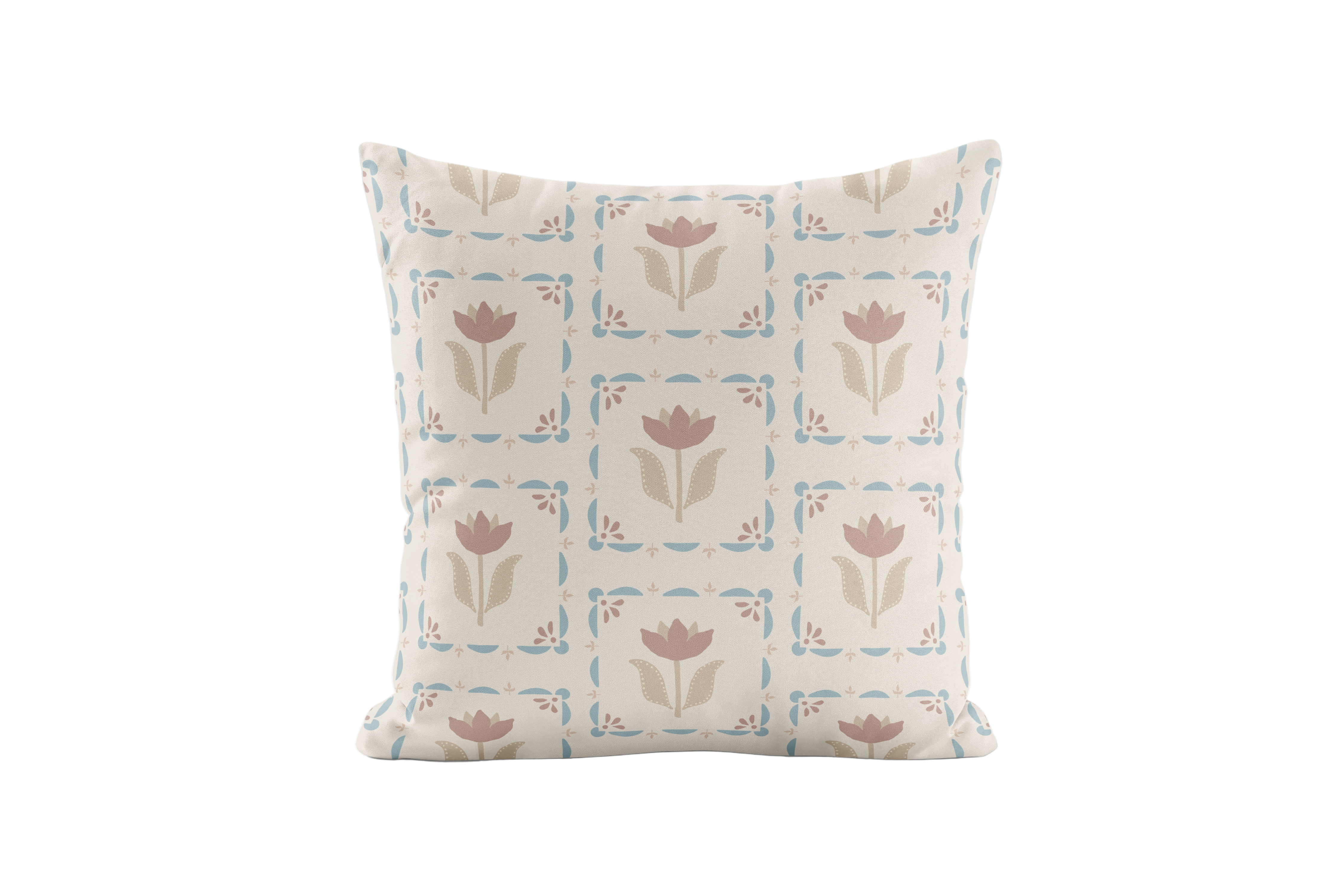Taupe and Blue floral pillow cover