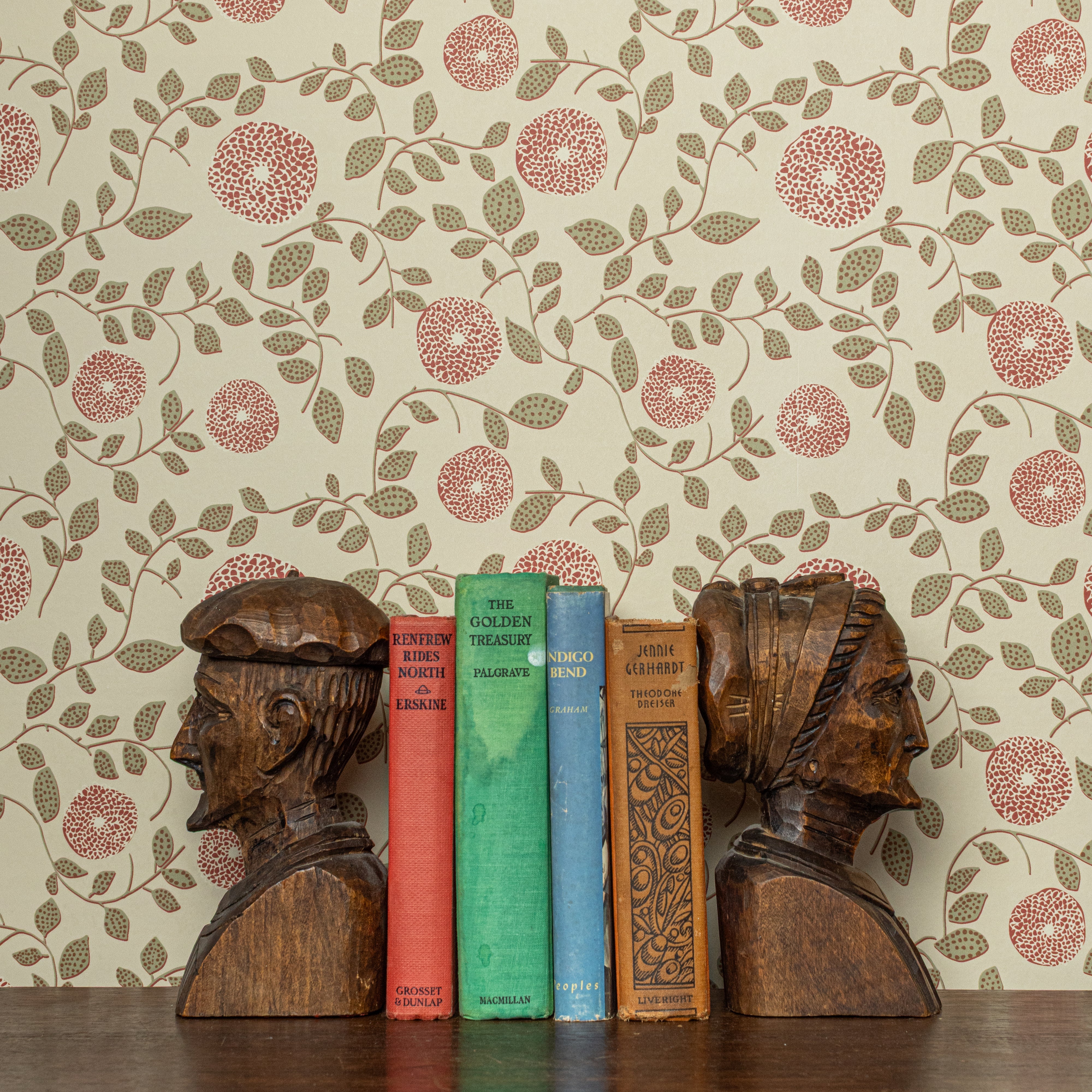 Gray Benko Home Mary Lennox in Olive & Red Wallpaper