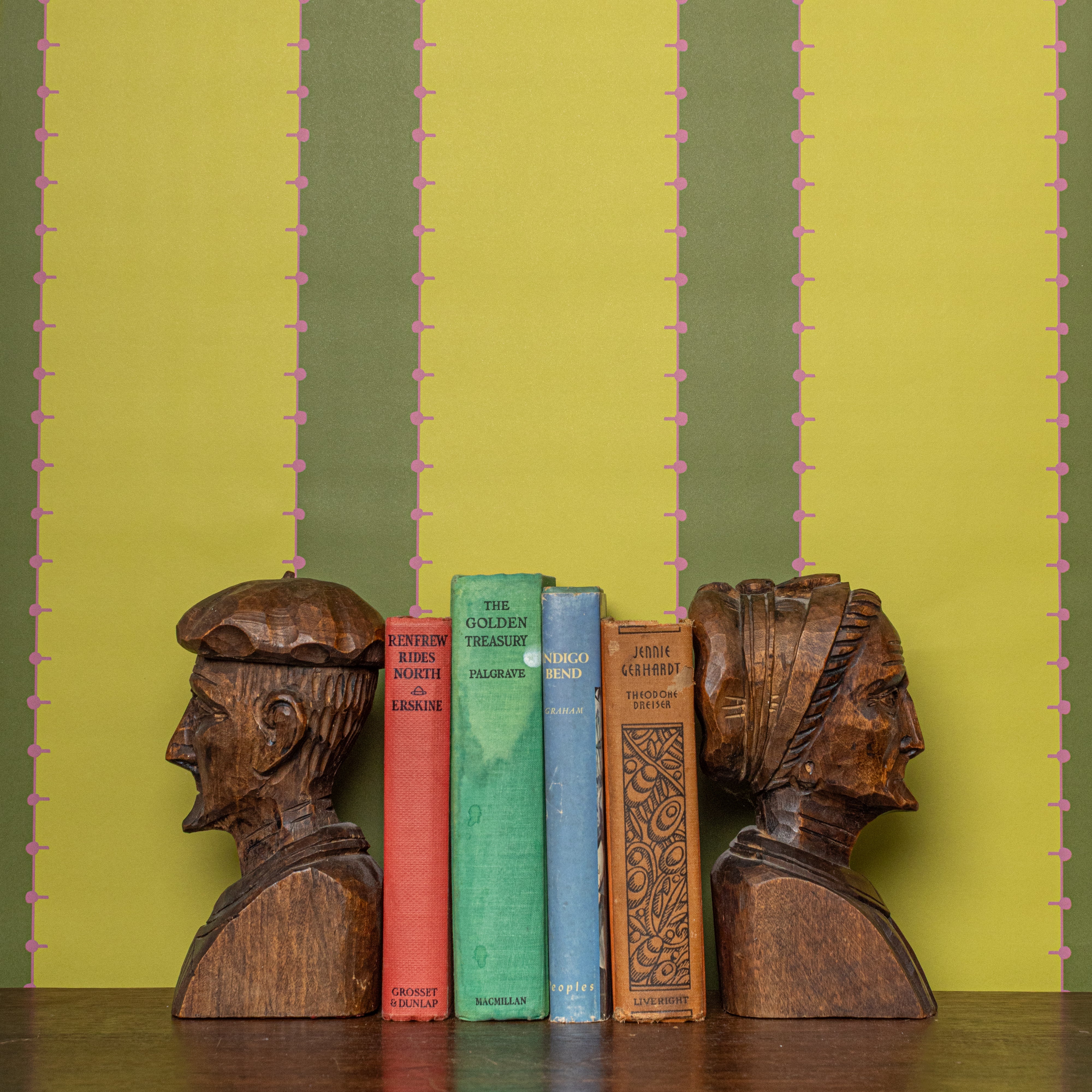 A striped wallpaper in citron green