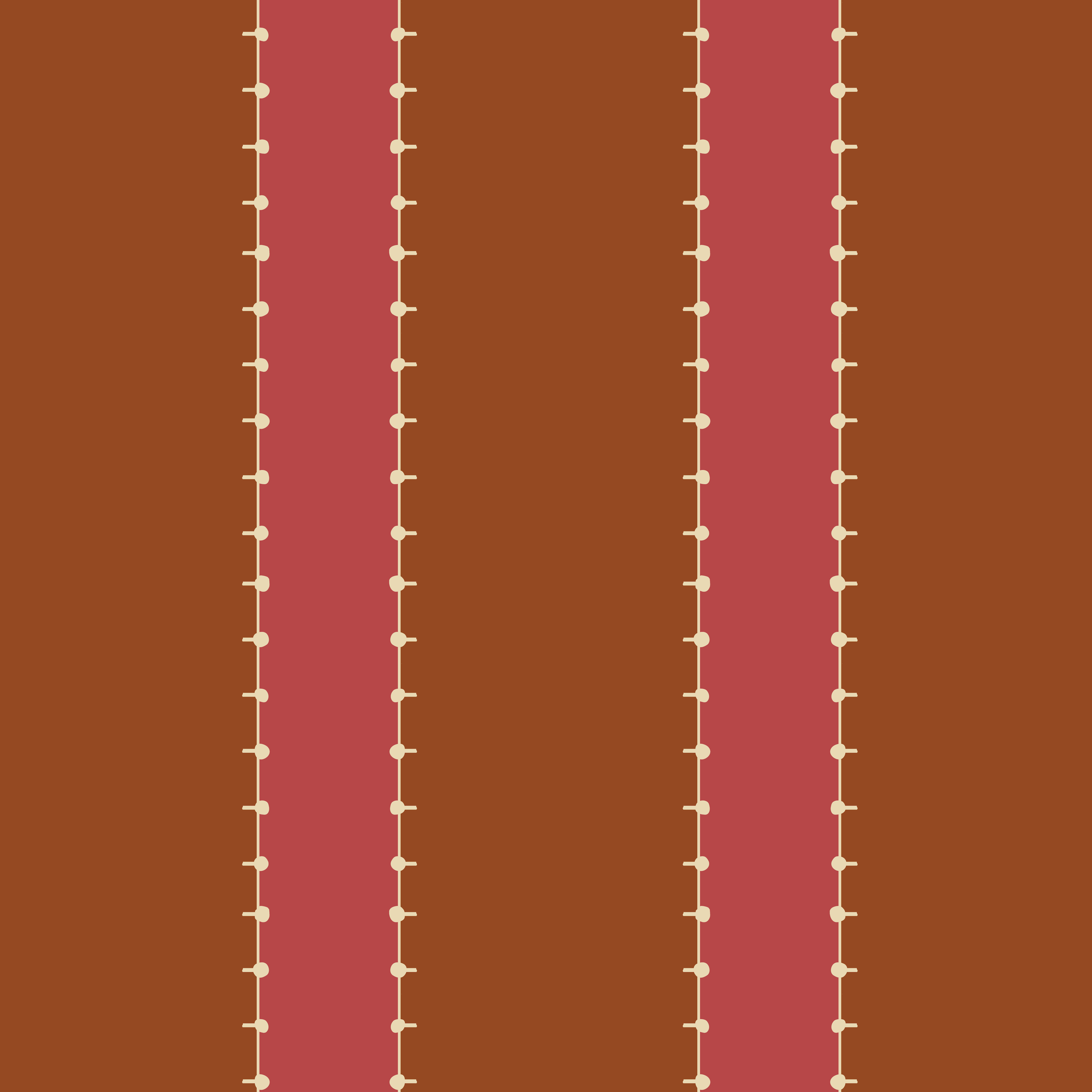 A roll of wallpaper with a striped pattern featuring a cinnamon color background and a decorative motif repeated vertically.