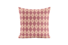 Decorative pillow with pink and beige diamond pattern on a white background