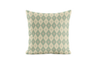 Decorative pillow with a sage and ivory geometric pattern on a white background