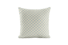 Decorative pillow with a blue and beige geometric pattern on a white background