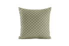 Decorative green pillow with a geometric pattern on a white background