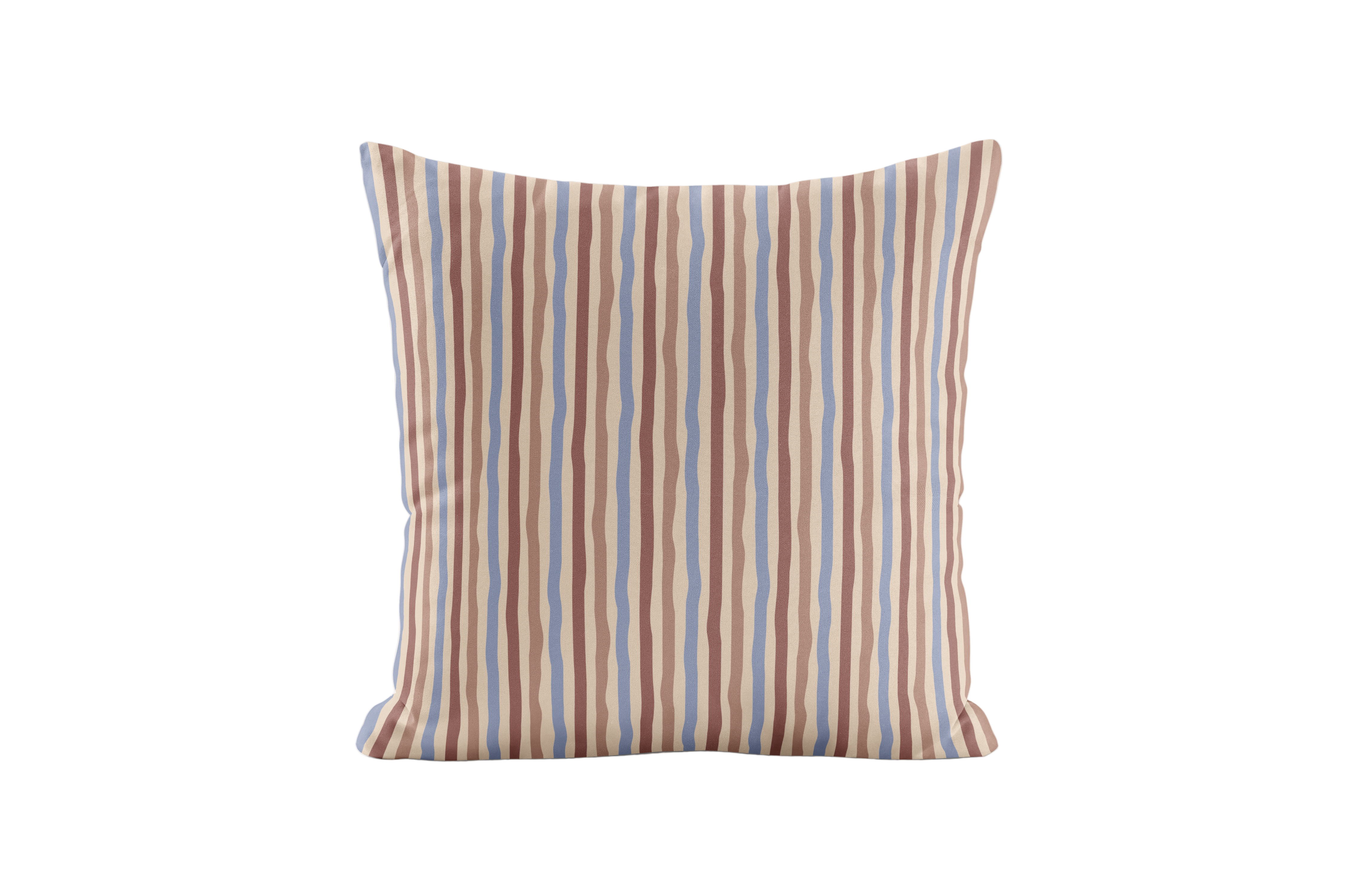 Striped pillow with brown and blue pattern on a white background