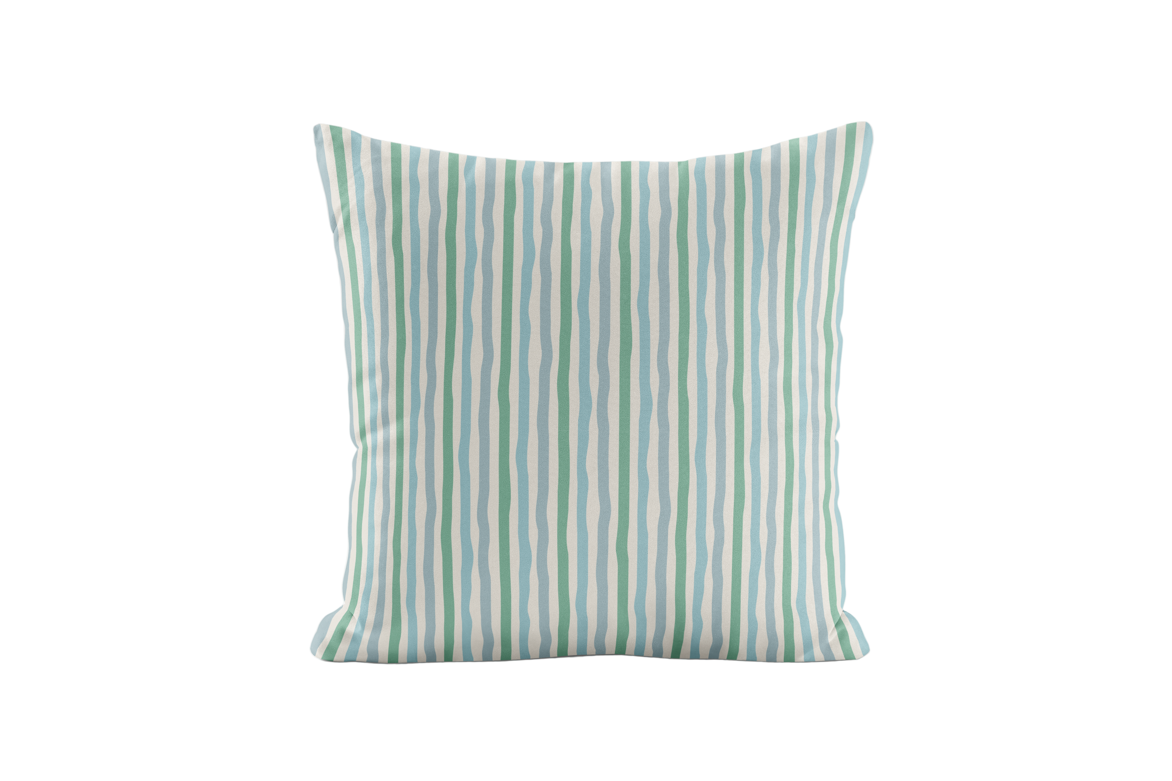 Striped pillow with green and white pattern on a white background