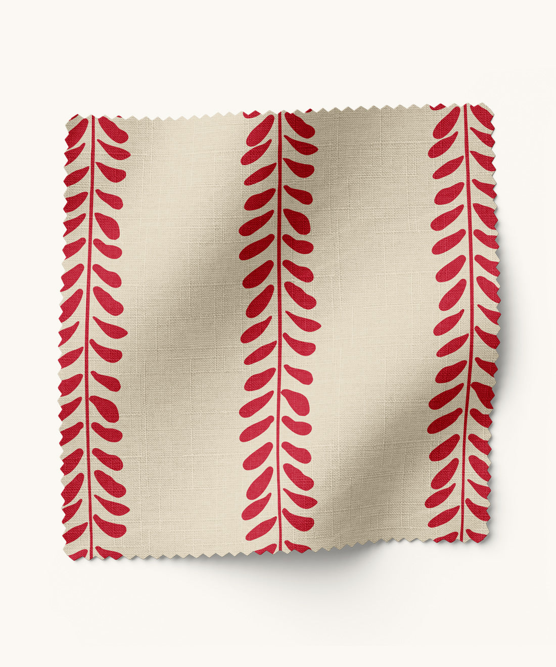 Ivory and Red floral striped fabric 