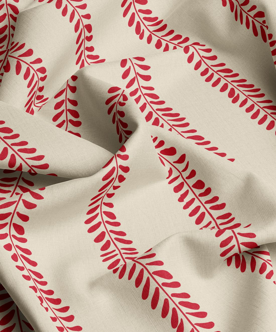 Ivory and red leaf striped fabric by Gray Benko Home