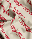 Ivory and red leaf striped fabric by Gray Benko Home