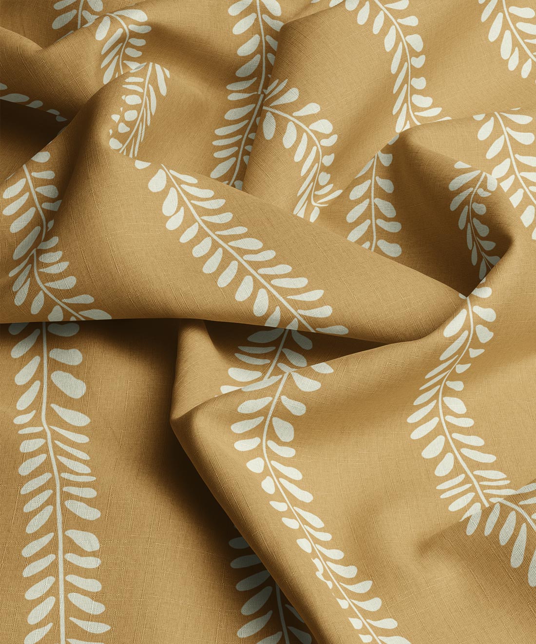 Mustard leaf patterned fabric by Gray Benko Home