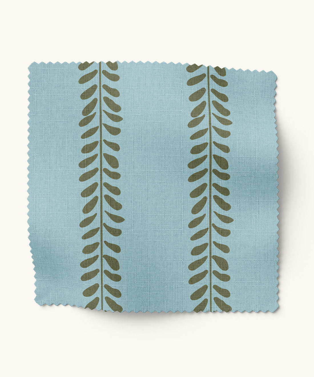 Pale blue and green leaf striped fabric by Gray Benko Home