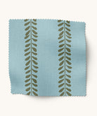 Pale blue and green leaf striped fabric by Gray Benko Home